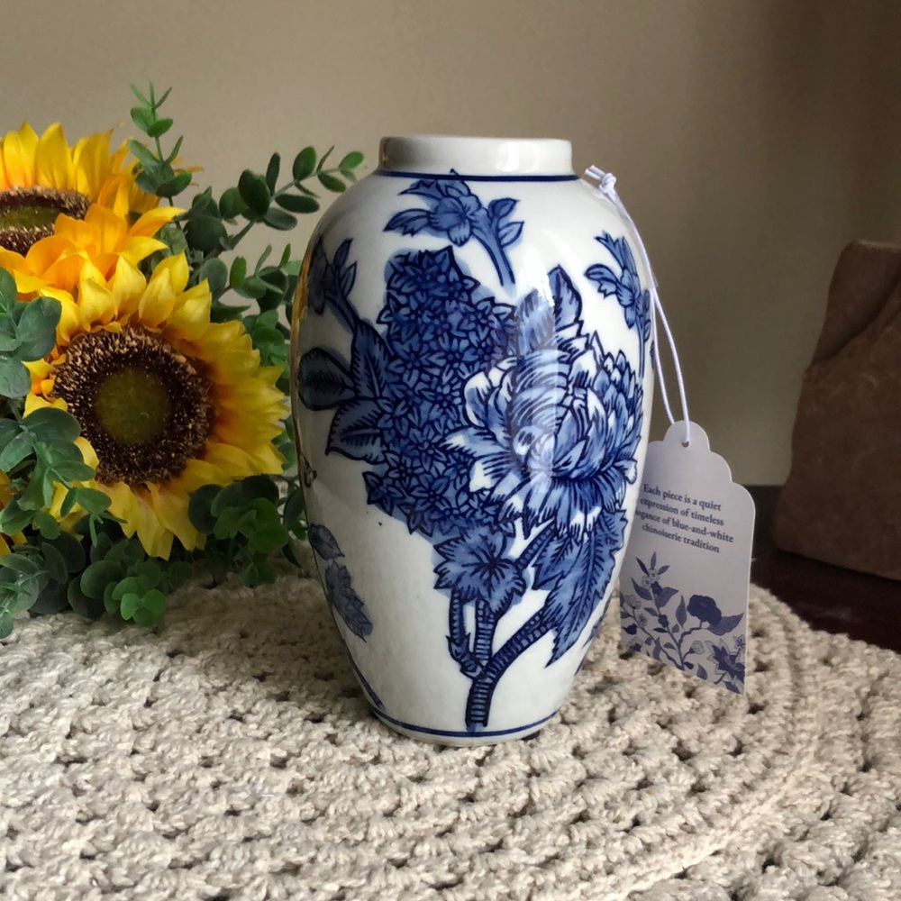 Blue and White Floral Porcelain Vase - Classic Home Accents